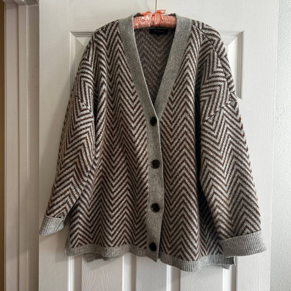 Ann Taylor Brown and Gray Chevron Button-Front Cardigan